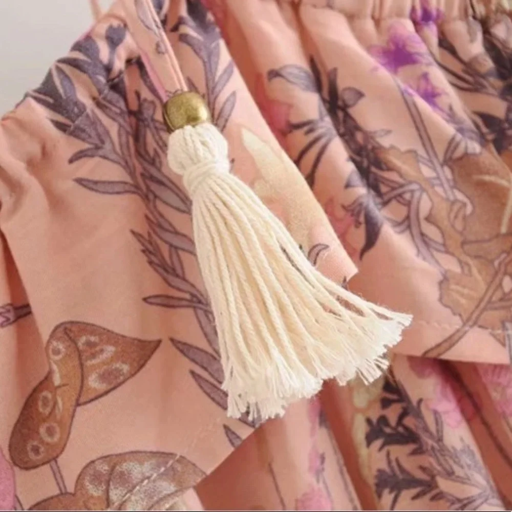 Bohemian Floral Print Maxi Dress Pink Boho Gypsy​​​​​​​​​ - Picture 9 of 12